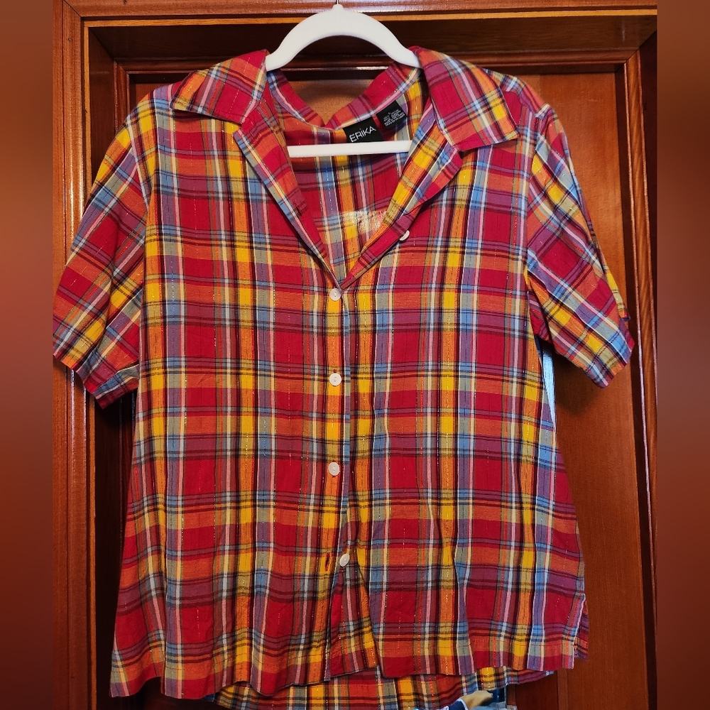 Vintage 100% Cotton Plaid Button up Women L
